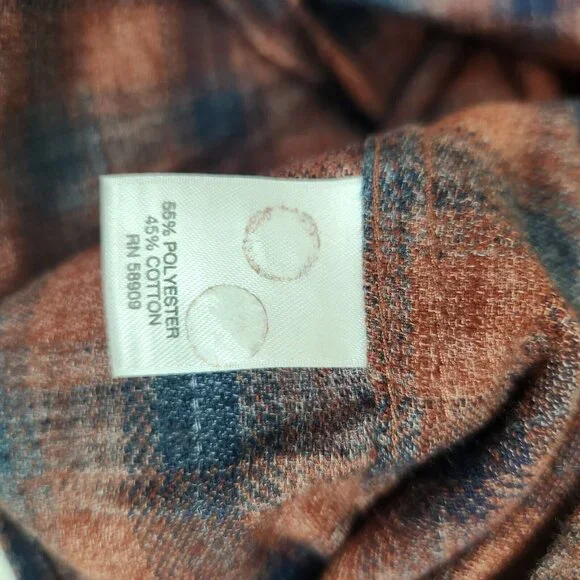 Rowm Mens Size LT Brick Red Plaid Button-Down Shirt 55% Polyester 45% Cotton - Picture 5 of 10